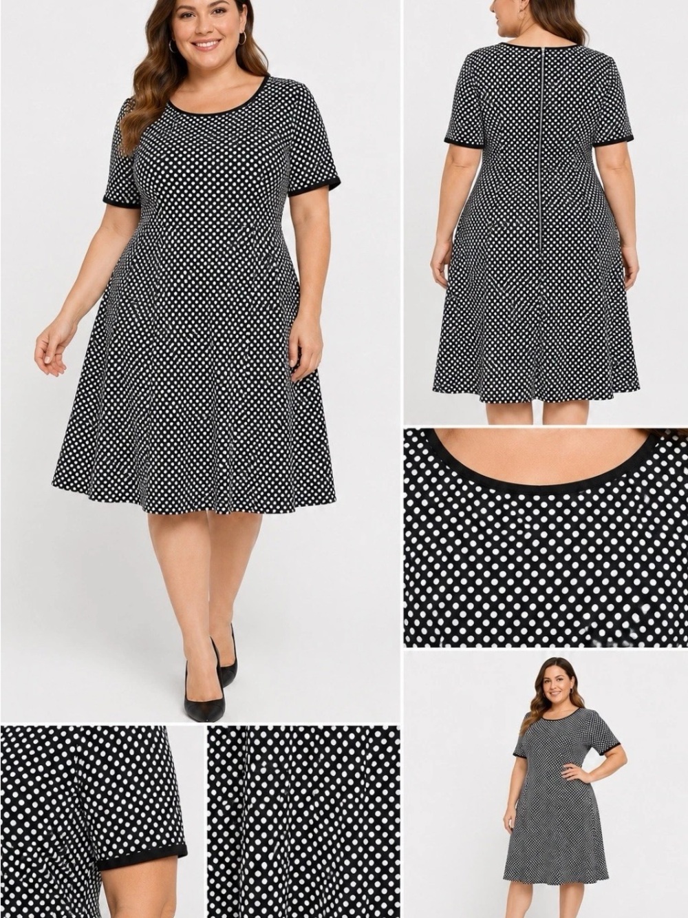 Danny and Nicole Womens Polka Dot Fit Flare Dress Stretch Zip Back Size 18